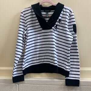 Lauren Ralph Lauren cotton women’s L Black and White Striped Polo